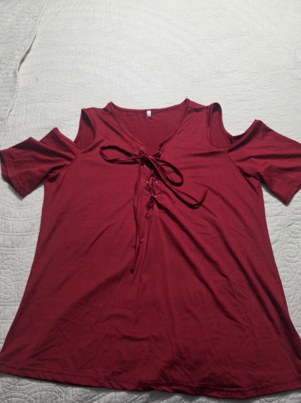 Women’s Cold-Shoulder Lace-Up Top - Red